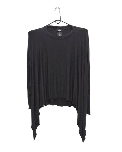 Jen Kahn black jersey knit mitten top with long sleeves and pointed hem