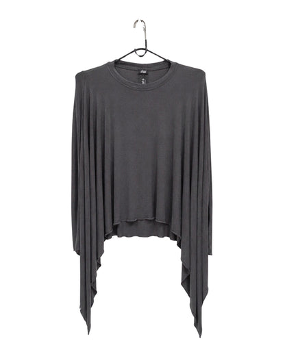 Jen Kahn jersey knit mitten top in charcoal with asymmetric hem and extended sleeves