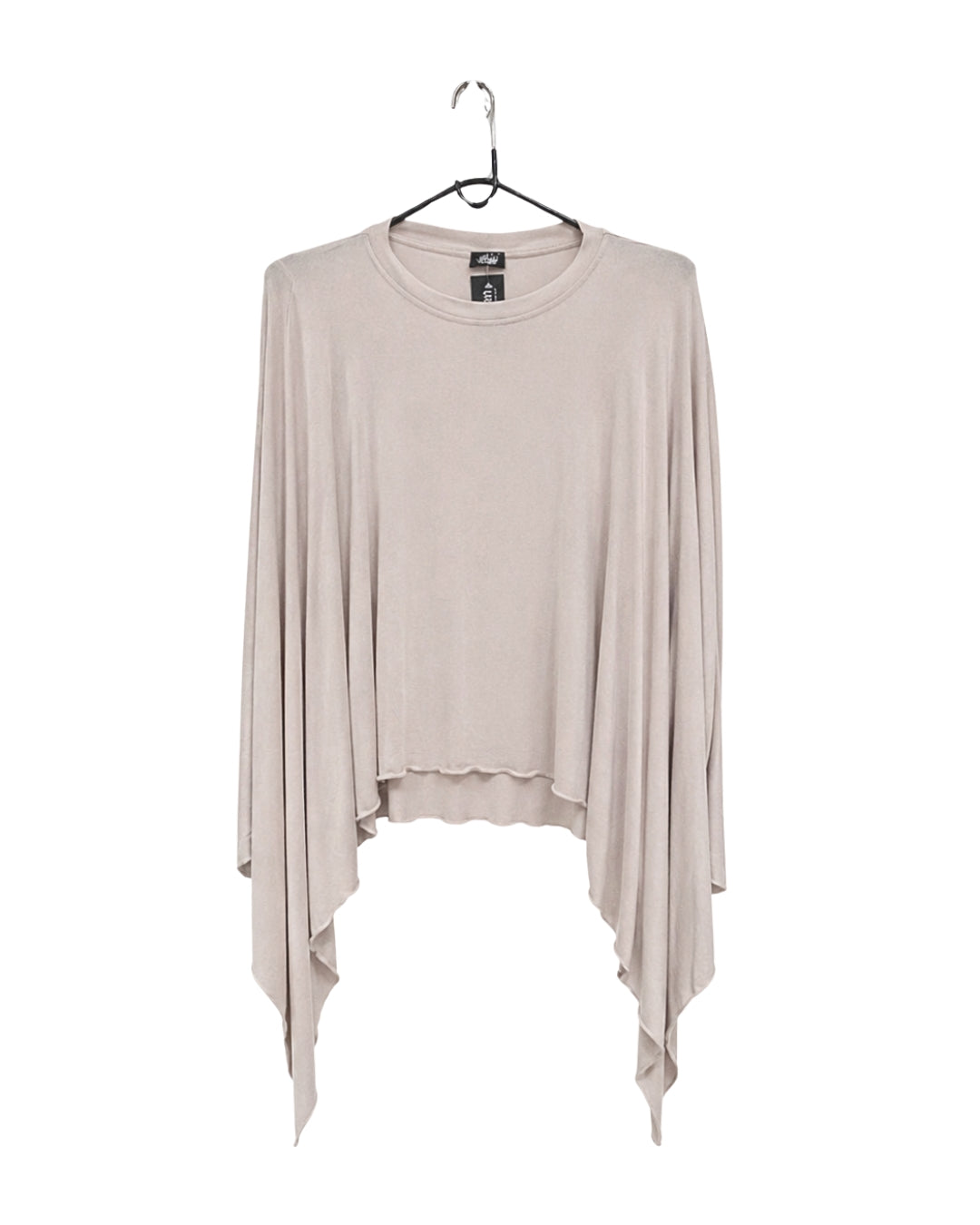 Jen Kahn jersey knit mitten top in stone with asymmetric hem and built-in mitten sleeves
