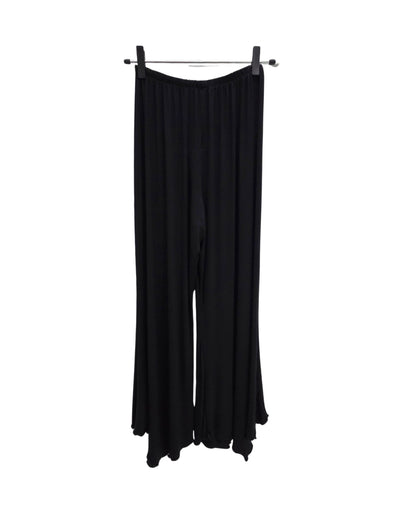 Jen Kahn black jersey knit pointed pants with flared hem and elastic waistband