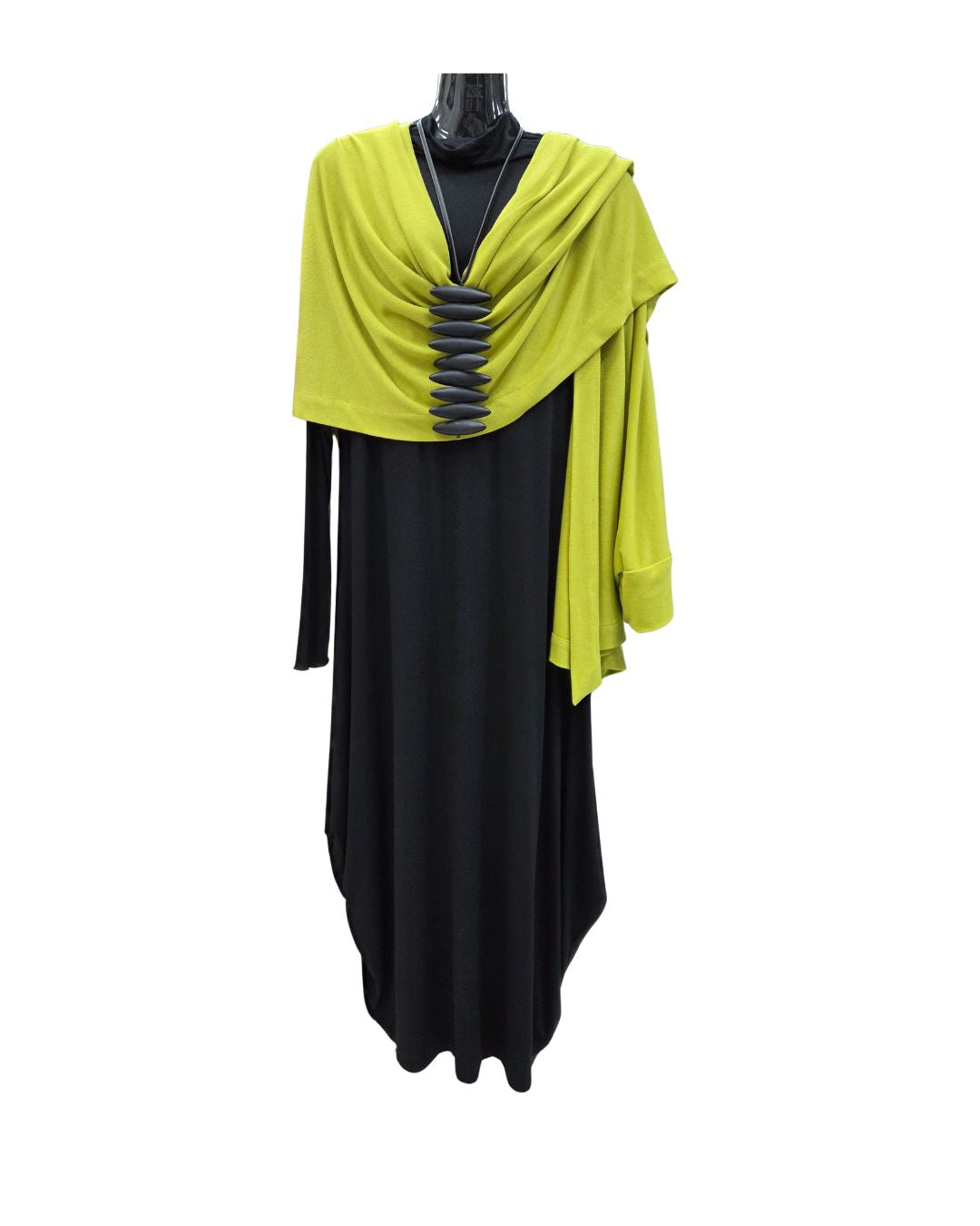 Jen Kahn kimono wrap in pistachio wool blend draped over shoulders
