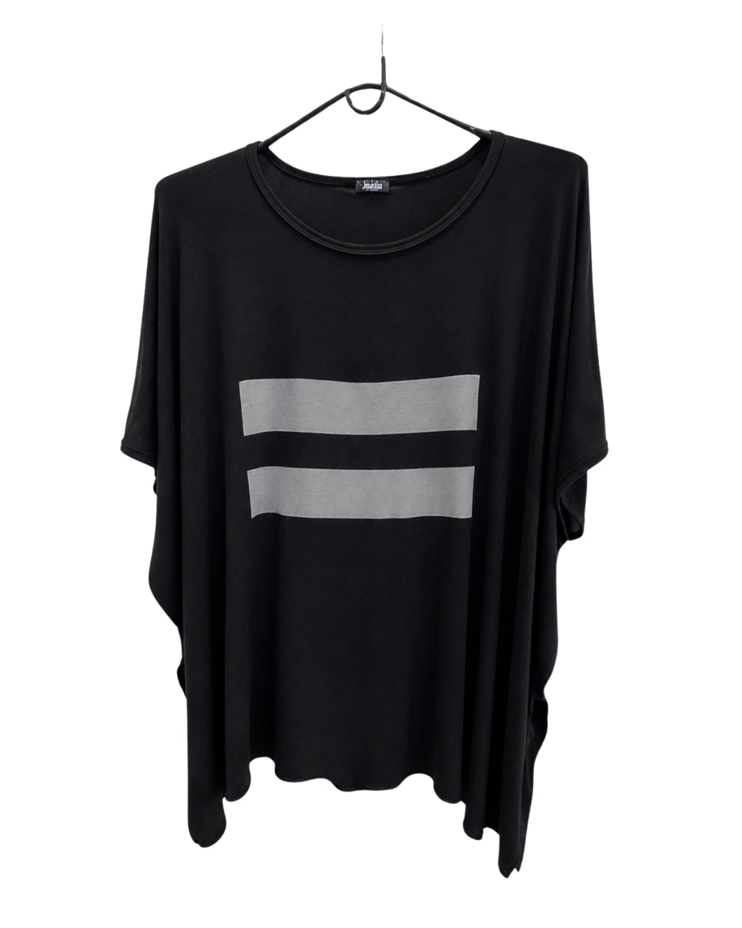 Jen Kahn Linear Jersey Knit Top in Black with light grey graphic print