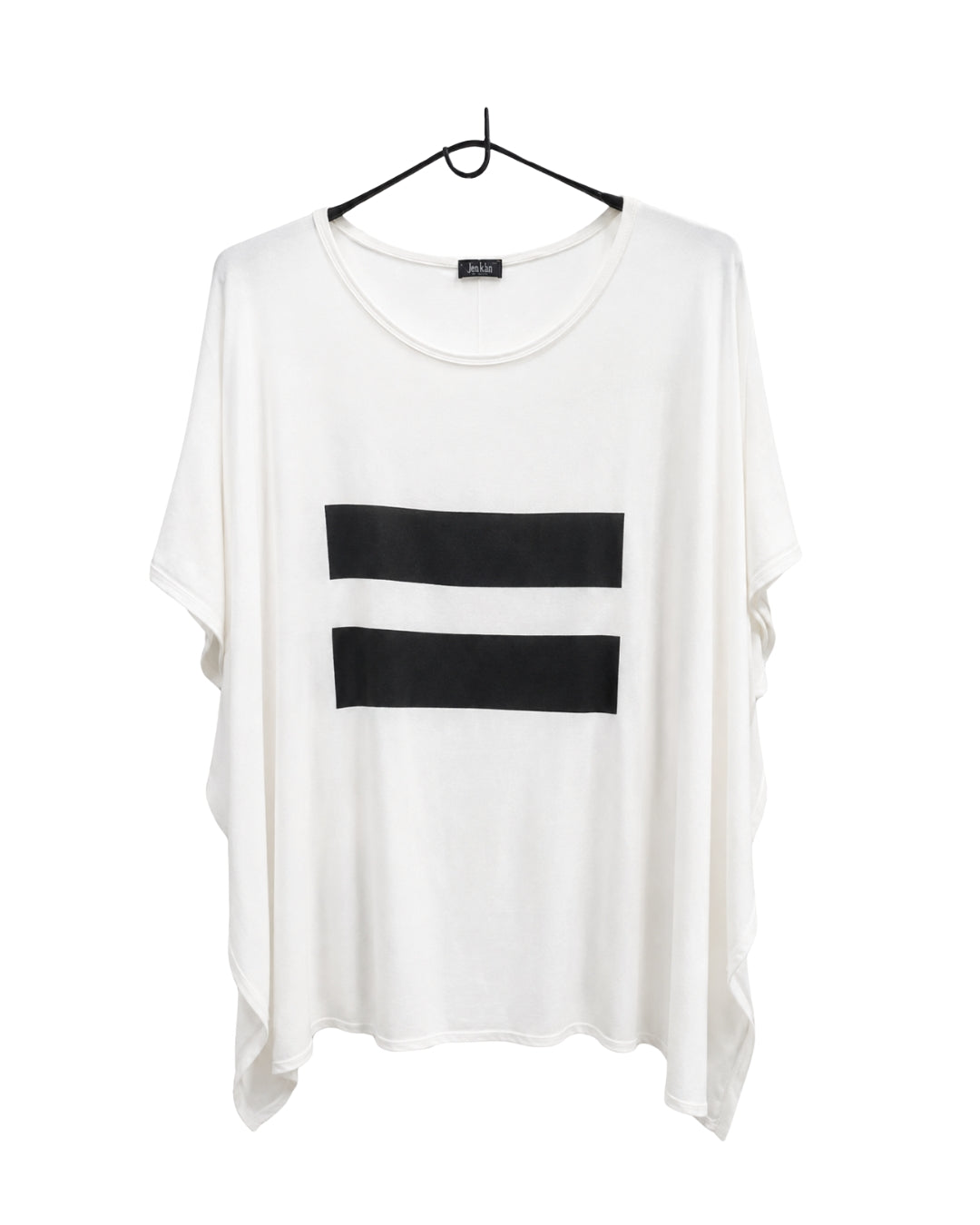 Jen Kahn Linear Jersey Knit Top in White with light black graphic print