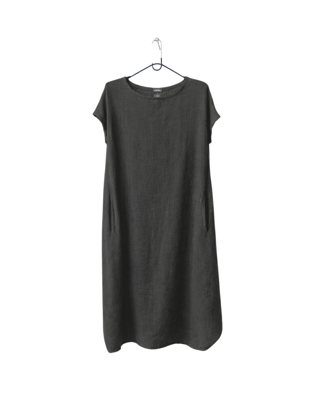 jen kahn Linen Cap Sleeve Bell Dress in Black, made from pure linen with cap sleeves and a relaxed bell silhouette.
