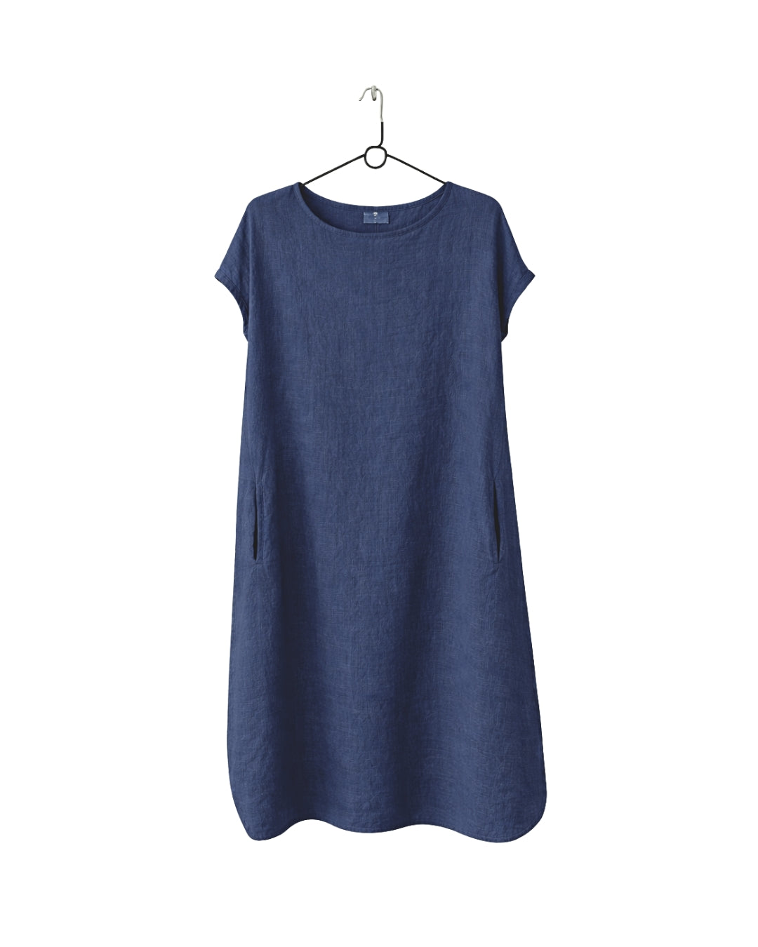 jen kahn Linen Cap Sleeve Bell Dress in Eclipse, made from pure linen with cap sleeves and a relaxed bell silhouette.