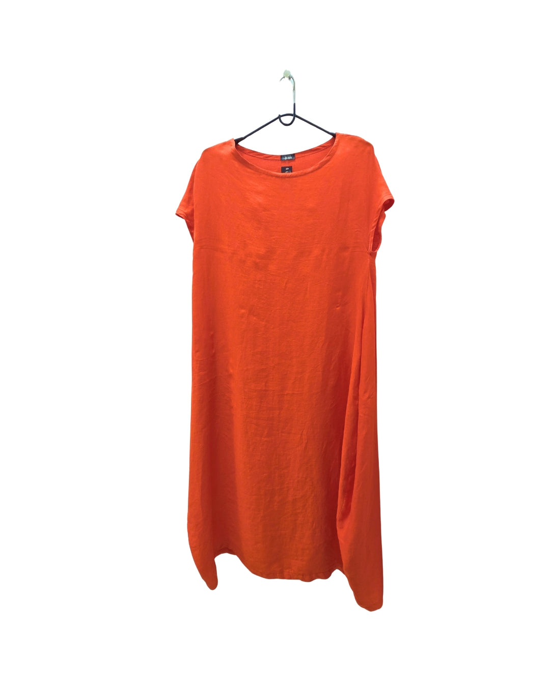 jen kahn Linen Cap Sleeve Bell Dress in Tangerine, made from pure linen with cap sleeves and a relaxed bell silhouette.