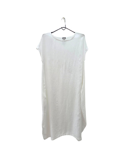 jen kahn Linen Cap Sleeve Bell Dress in White, made from pure linen with cap sleeves and a relaxed bell silhouette.
