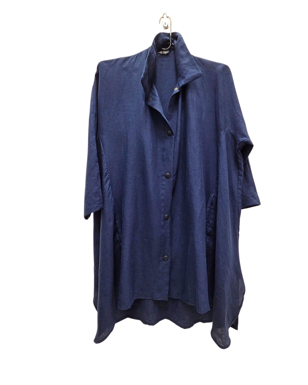 jen kahn Linen Shirt Dress in Indigo pure linen with a classic shirt collar, button-through front and relaxed knee-length shape.