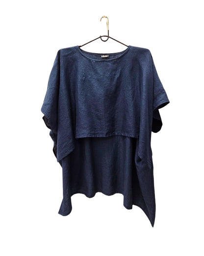 jen kahn Linen Tokyo Top in Eclipse – relaxed pure linen top with high front design