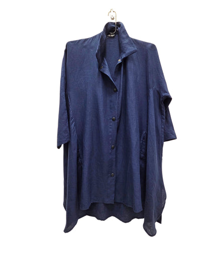 jen kahn Long Linen Shirt Dress in Indigo made from pure linen with a classic shirt collar, button-through front and relaxed ankle-length silhouette.