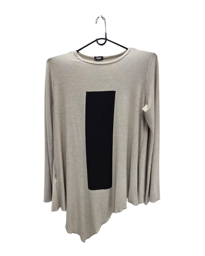 Jen Kahn stone pointed asymmetric jersey knit top with column print