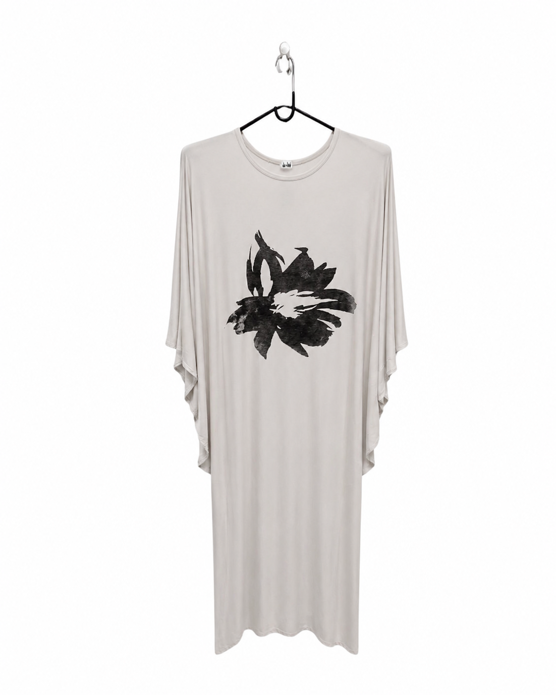 Jen Kahn printed batwing jersey dress in stone with black front print