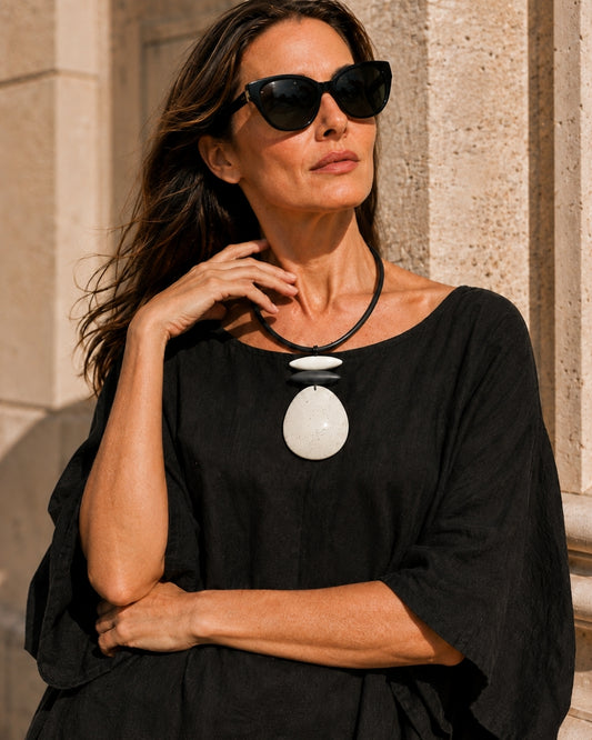 Jen Kahn Rubber Dome Choker worn with black linen