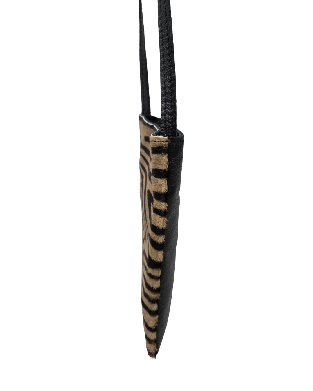 Jen Kahn small shoulder bag in printed calfskin side view showing slim profile and textured finish