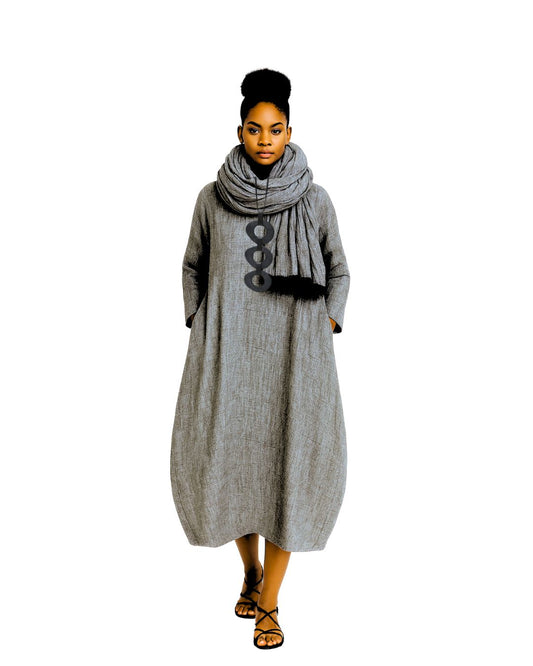 Tokyo dress bell shaped melange linen dress on model