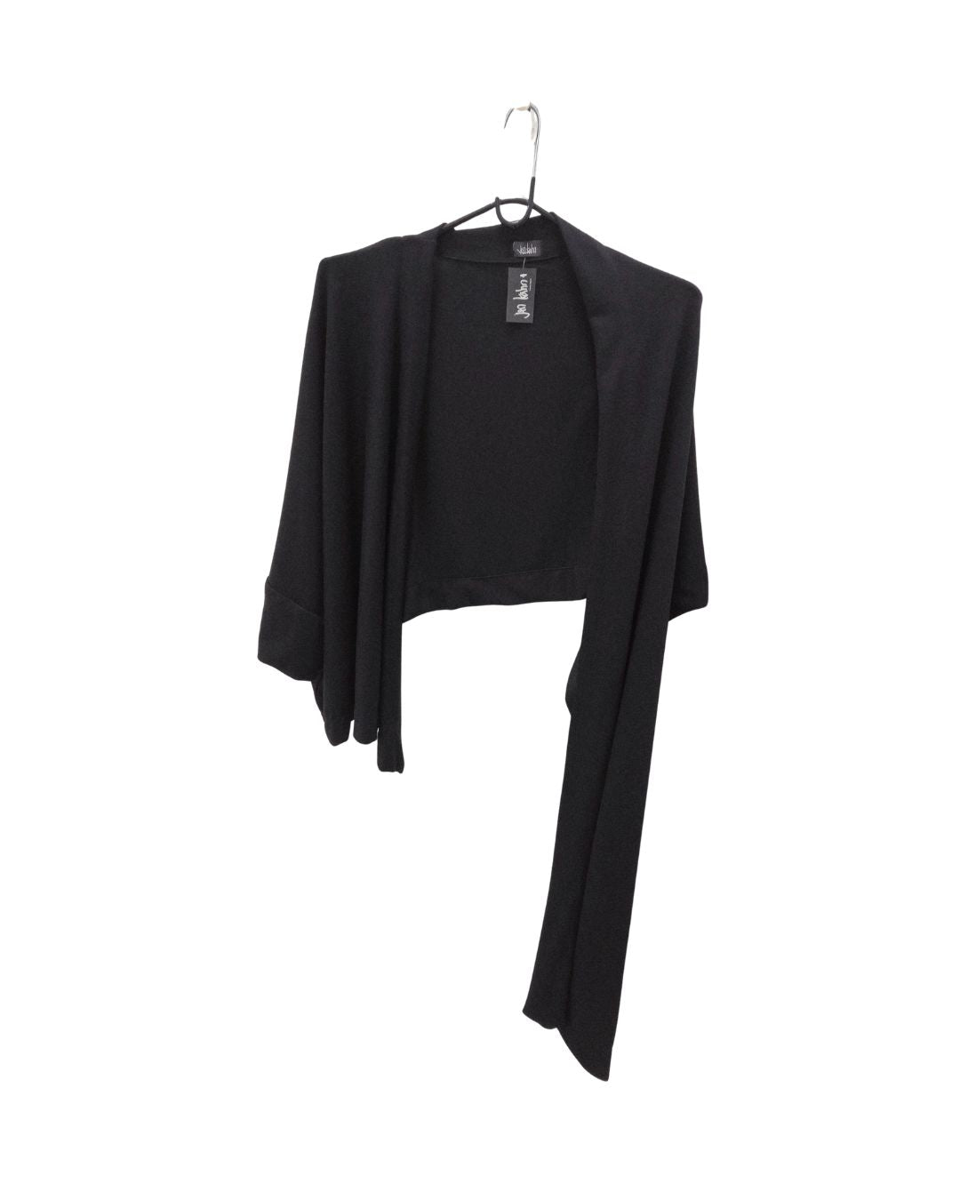 jen kahn Kimono Wrap in Black open— softly structured wool mix wrap