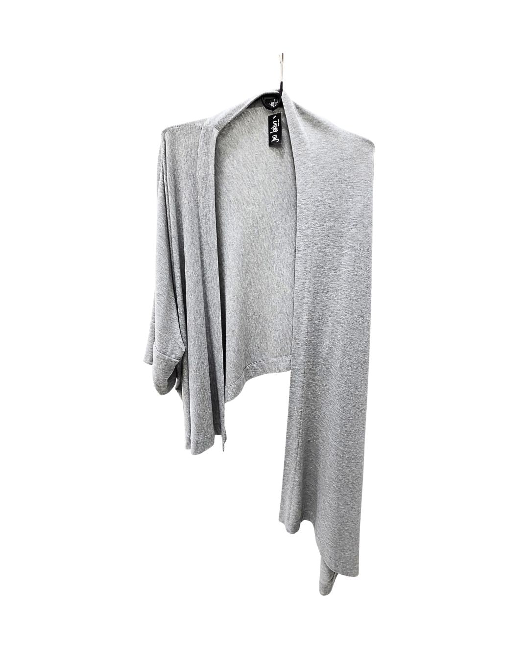 jen kahn Kimono Wrap in Silver Grey open— relaxed wool blend kimono-style wrap
