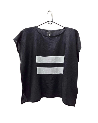 jen kahn Linear Linen Top in Black – relaxed pure linen top with contrast print