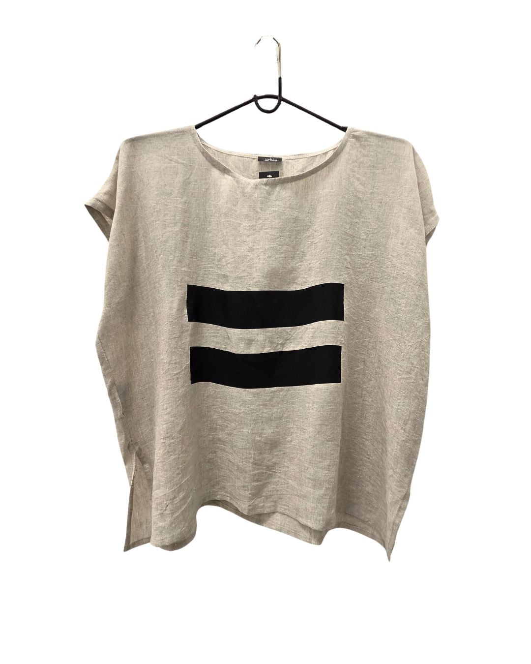 jen kahn Linear Linen Top in Natural – pure linen women’s top with linear print