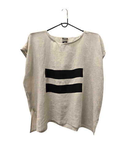 jen kahn Linear Linen Top in Natural – pure linen women’s top with linear print