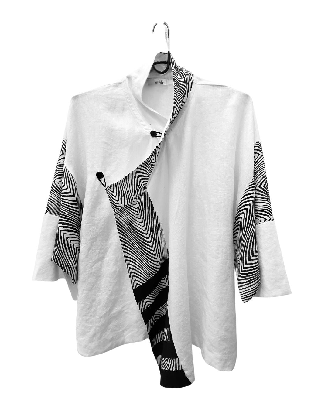 jen kahn Linen Asian Jacket in White – lightweight linen jacket