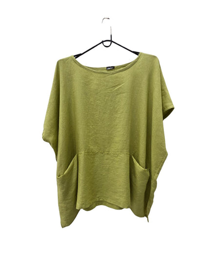 Jen Kahn Linen Pocket Top in Pistachio – pure linen women’s top with front pockets