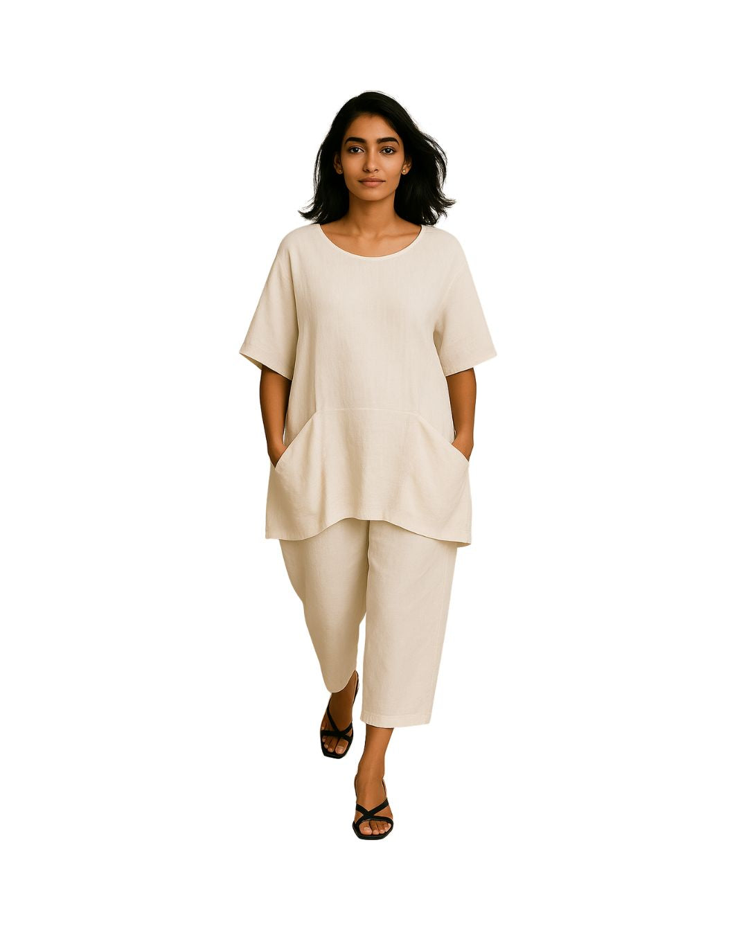 jen kahn Linen Pocket Top in White – pure linen women’s top with front pockets
