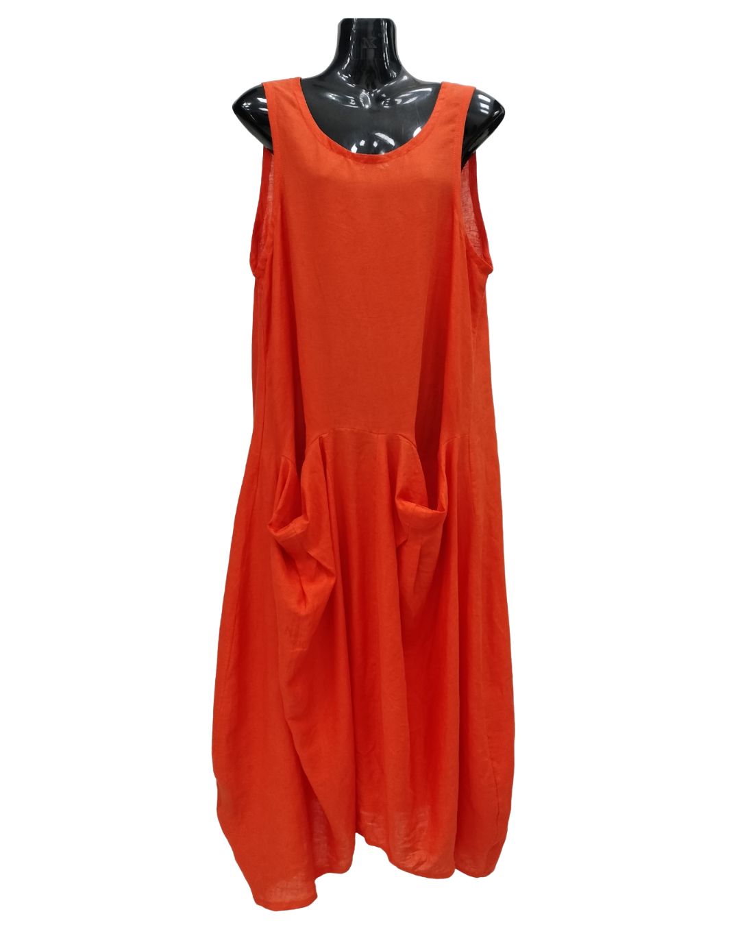 jen kahn Linen Sailing Dress in Tangerine – bold sleeveless linen dress