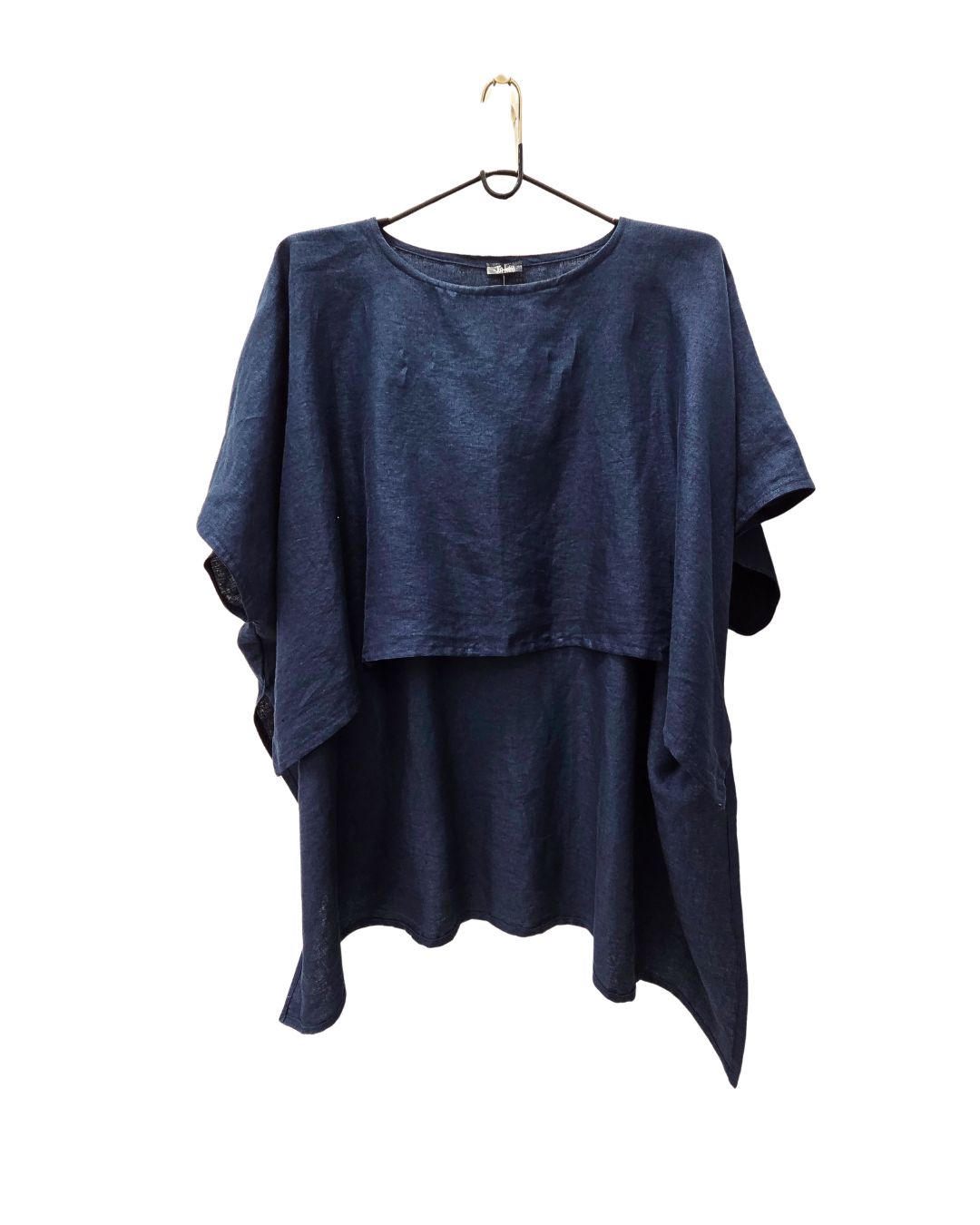 jen kahn Linen Tokyo Top in Eclipse – relaxed pure linen top with high front design