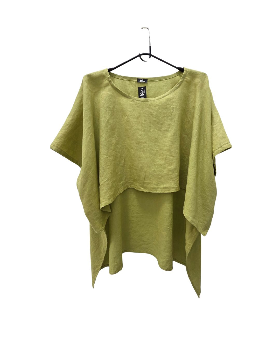 jen kahn Linen Tokyo Top in Pistachio – pure linen women’s top with asymmetric hem