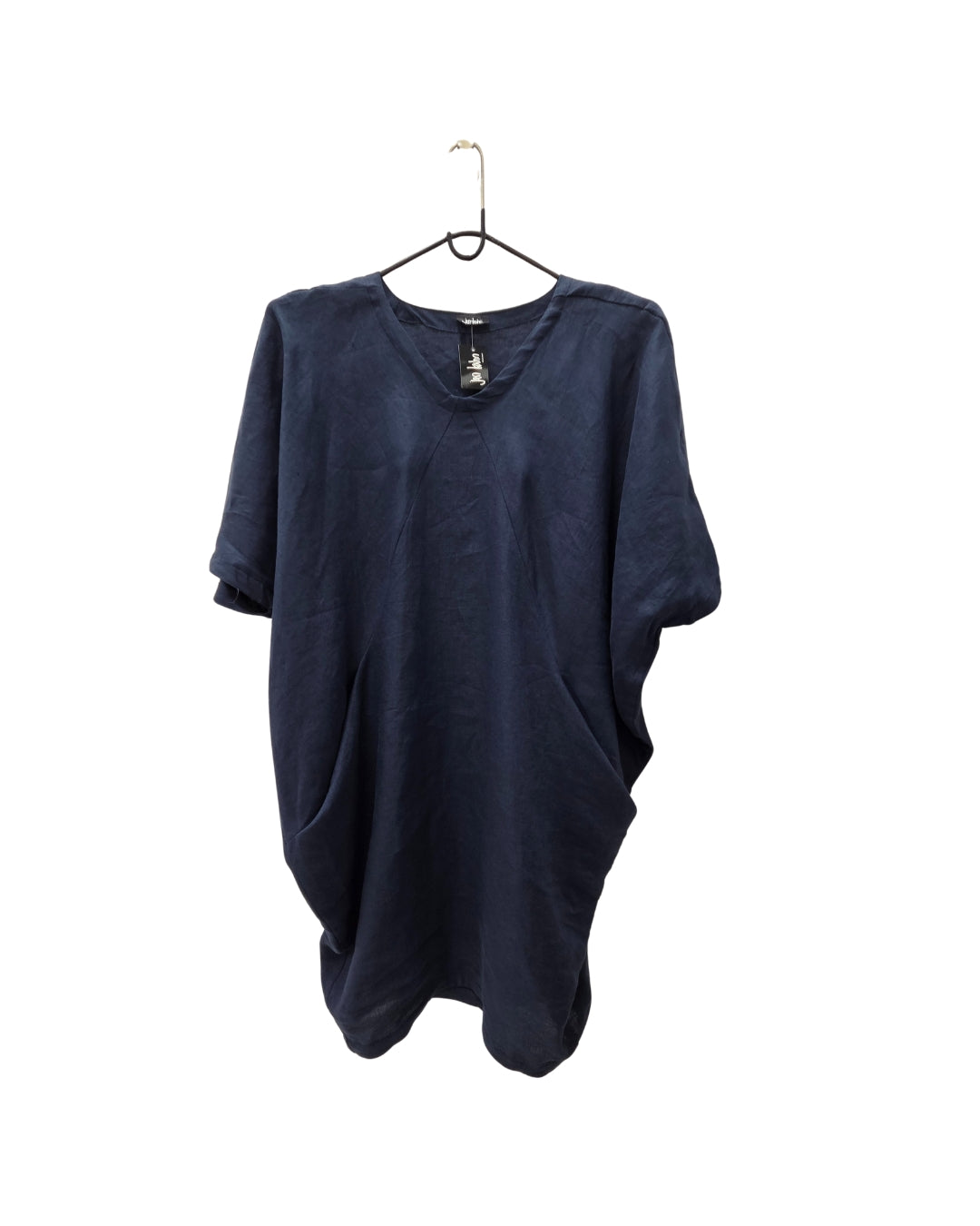Linen Yachting Dress in indigo— women’s linen dress with batwing shape, soft V-neck, and tapered hem
