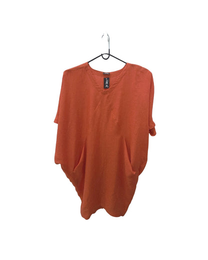 Linen Yachting Dress in tangerine— women’s pure linen relaxed batwing dress, lightweight and naturally textured