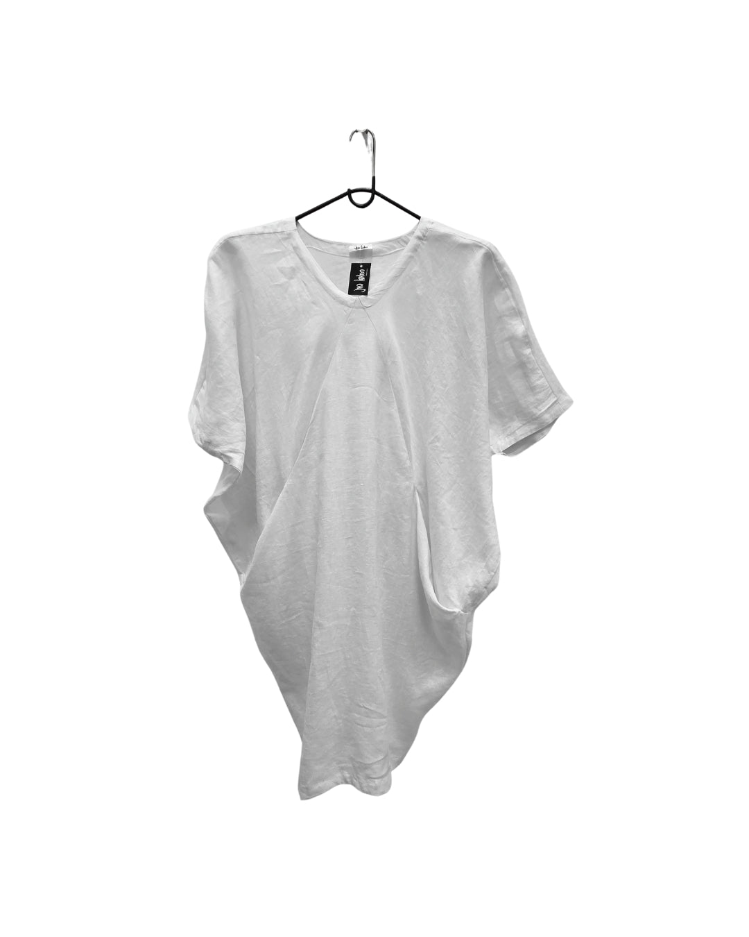 Linen Yachting Dress in White — women’s breathable linen batwing dress with in-seam pockets and softly tapered hem