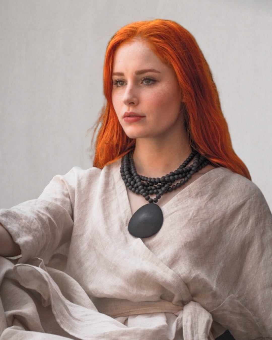 jen kahn Multistrand Beaded Dome Pendant in black, five-strand resin bead statement necklace