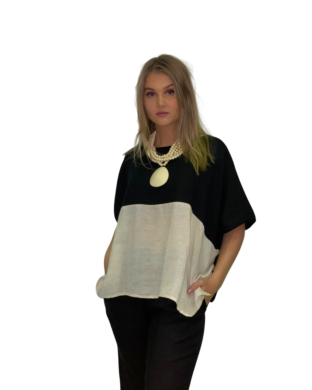 jen kahn Multistrand Beaded Dome Pendant in Ecru – five-strand resin bead statement necklace