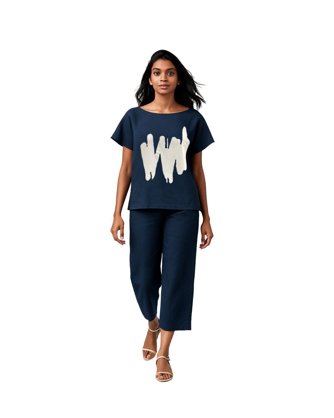 jen kahn Shadow Print Linen Top in Eclipse – pure linen women’s top with shadow print design