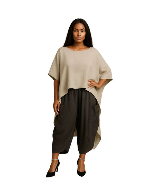 jen kahn Short Front Linen Top in Natural – breathable pure linen top with longer back