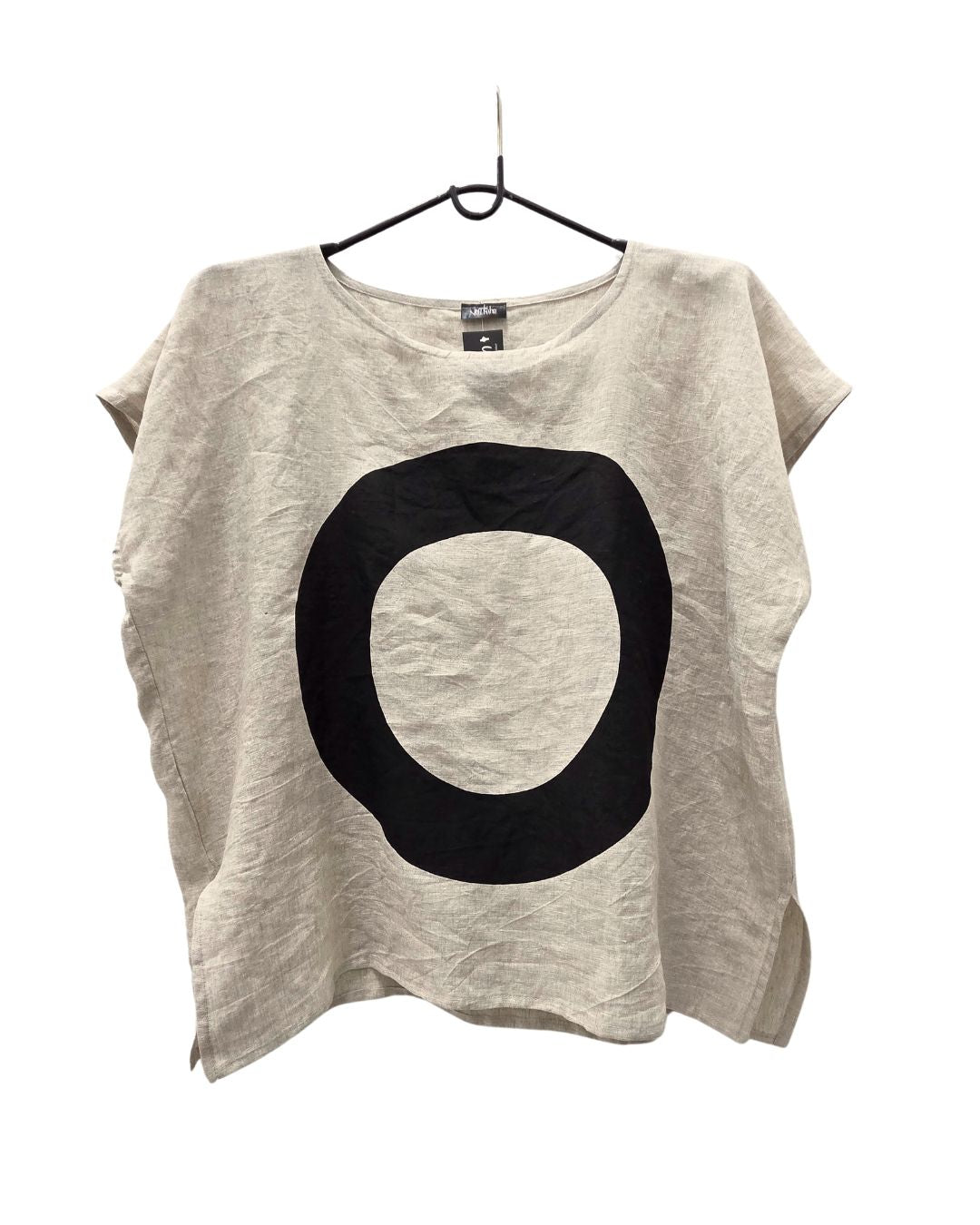 jen kahn Zen Linen Top in Natural – relaxed pure linen top with bold circle design