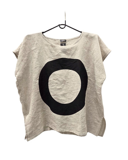 jen kahn Zen Linen Top in Natural – relaxed pure linen top with bold circle design