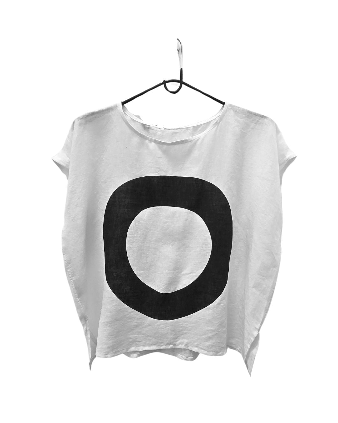 jen kahn Zen Linen Top in White – designer pure linen top with contrast print